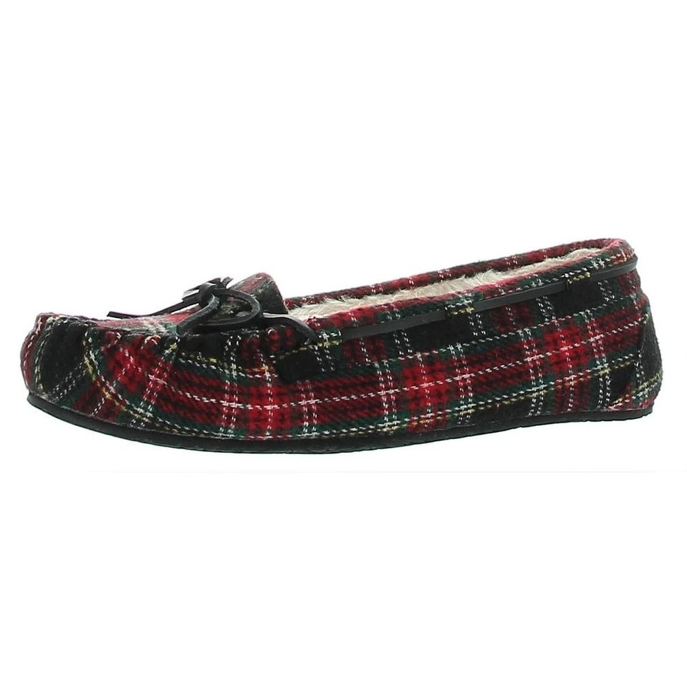Minnetonka Red and Black Plaid Moccasins LIKE NEW NEVER WORN